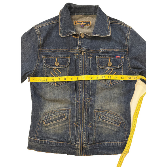 Vintage Yuka Jeans Denim Jacket Women's M Zip Front Embroidered Streetwear Y2K - Picture 8 of 10